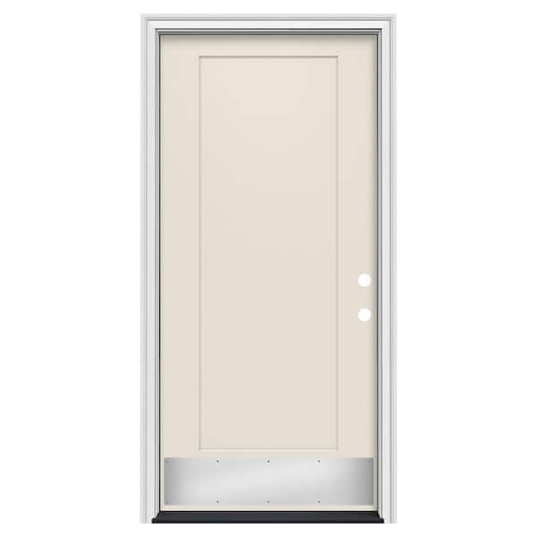 JELD-WEN 36 in. x 80 in. 1 Panel Flat Left-Hand/Inswing Primed Steel Prehung Front Door w/Brickmould, ADA Accessible
