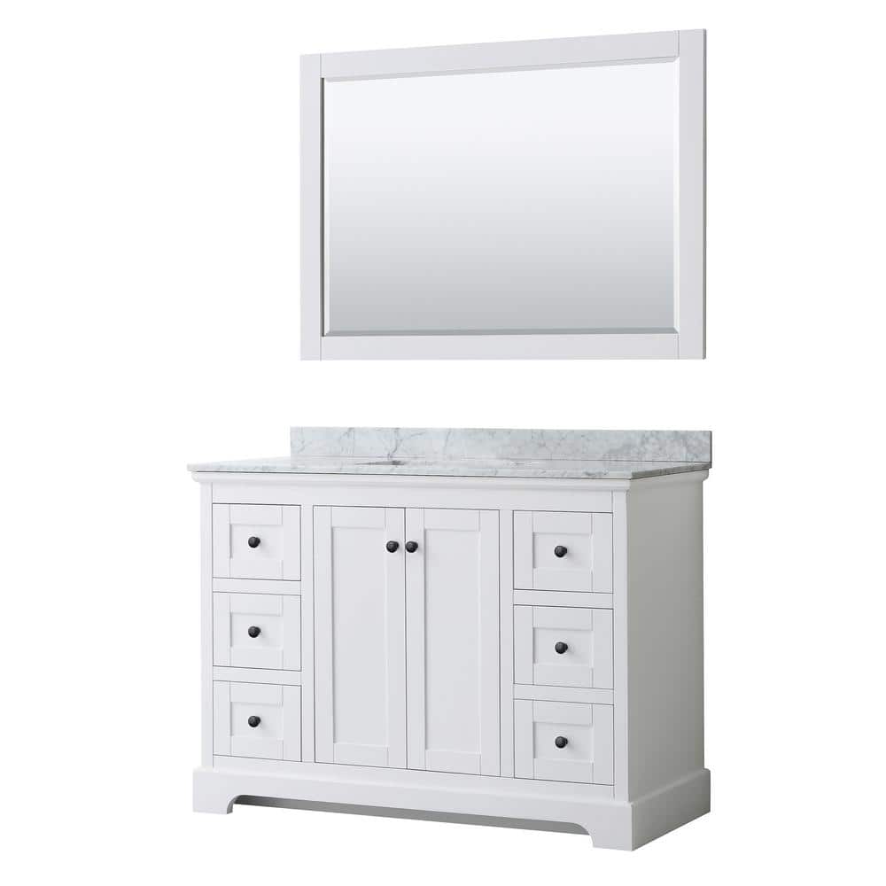 "Avery 48 in. W x 22 in. D x 35 in. H Single Bath Vanity in White with White Carrara Marble Top & 46"" Mirror" price history on PriceWatchPro