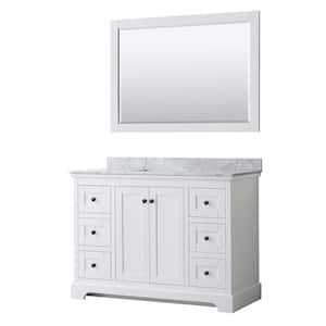 Avery 48 in. W x 22 in. D x 35 in. H Single Bath Vanity in White with White Carrara Marble Top and 46 in. Mirror