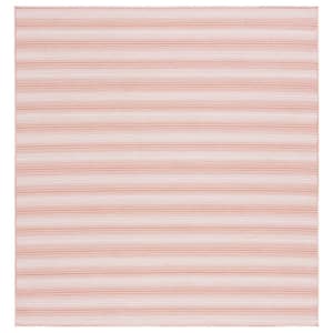 Hampton Terracotta 6 ft. x 6 ft. Faded Striped Indoor/Outdoor Square Area Rug