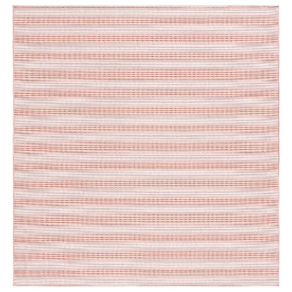 Hampton Terracotta 6 ft. x 6 ft. Faded Striped Indoor/Outdoor Square Area Rug