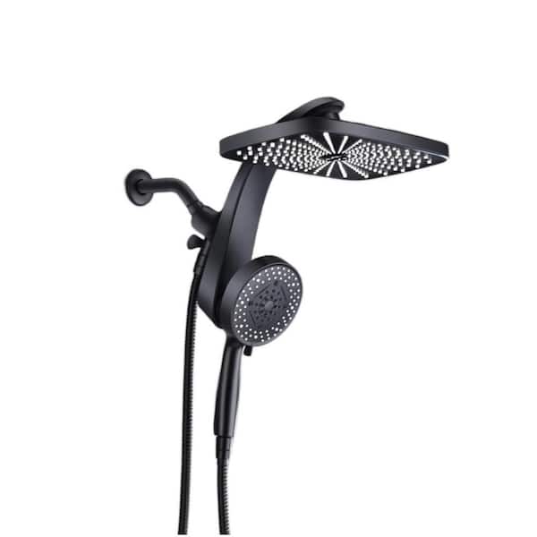 2-Piece Bathroom Shower Head with 12 in. Rain Head, Handheld Spray and Power Jets, in Black