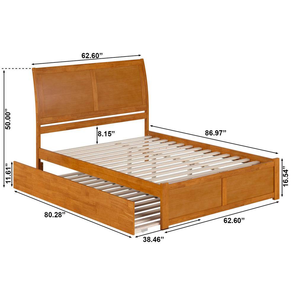Light Toffee Queen Wood Platform Bed with Trundle and Headboard