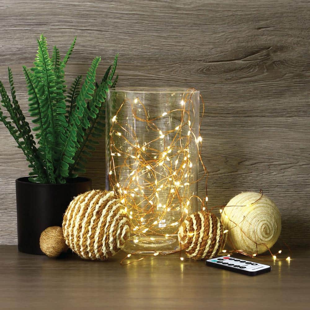 30 ft. Copper Wire Warm White LED Fairy String Lights with Remote