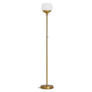 Metro 71 in. Brushed Brass LED Dimmable Torchiere Floor Lamp with LED Bulb, White Glass Shade