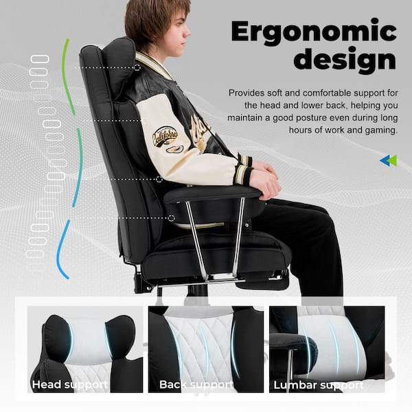 Fabric Gaming Chair with Soft Armrests and Footrest Adjustable Height Ergonomic Office Desk Computer Chair in BlackGray