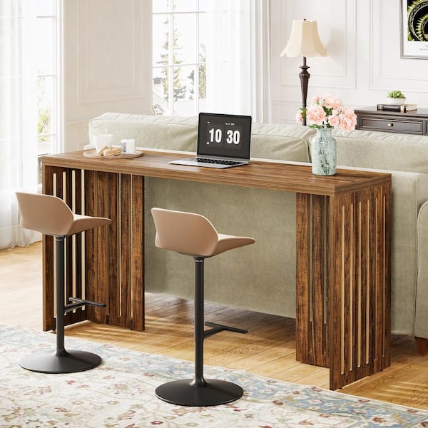 BYBLIGHT 62.99 in. Brown Rectangle Engineered Wood Console Table, Narrow Long Bar Table for Living Room