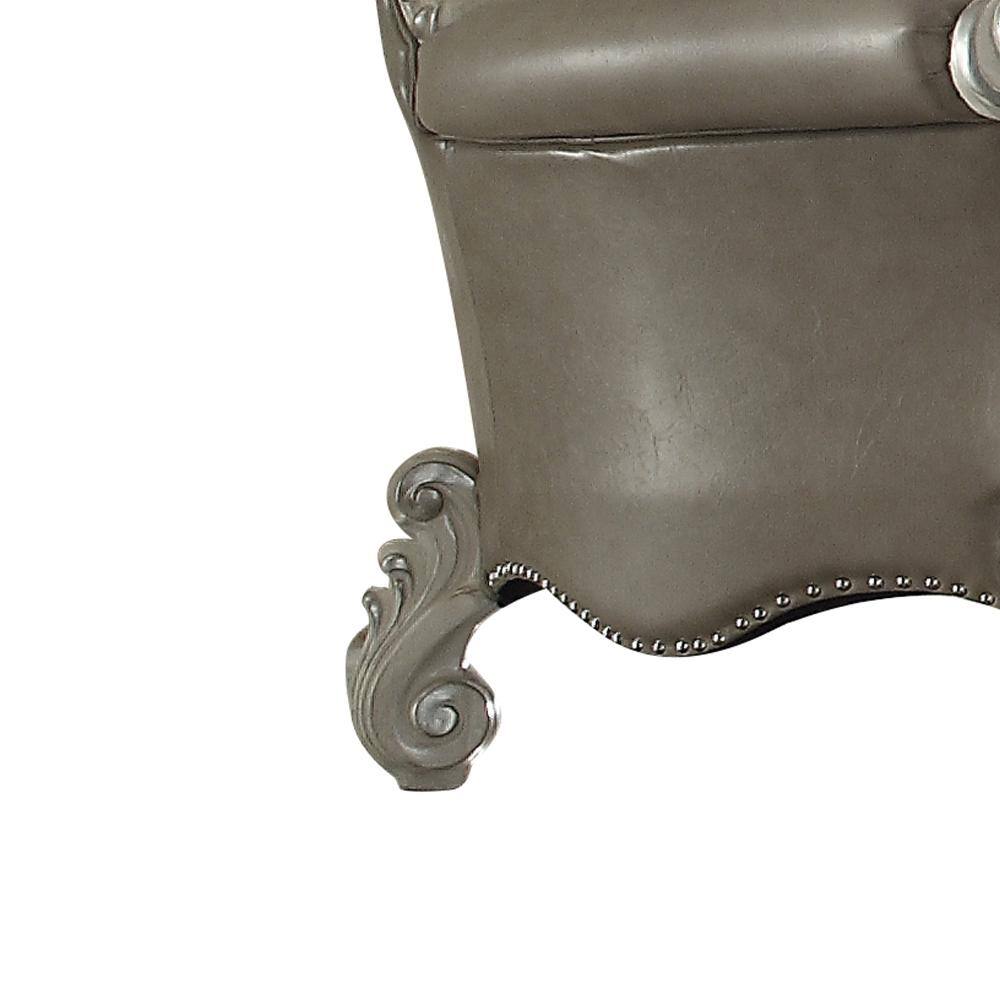 Vintage Gray Leather Tufted Loveseat with Bone White Wood