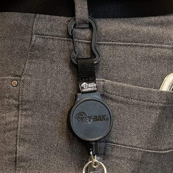 Key-Bak Snapback Retractable Keychain with 24 in. Cut Resistant Cord, Charm Ring, and Easy to Use Clip, Coffee Design