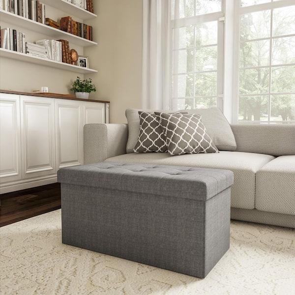 American Furniture Classics Model 511 Foldable Tufted Storage Bench - Gunmetal Gray