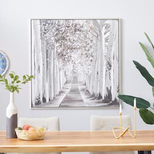 1- Panel Handmade Forest Framed Wall Art with Silver Frame 47 in. x 47 in.