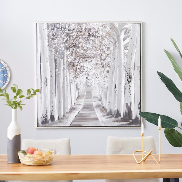 Litton Lane 1- Panel Handmade Forest Framed Wall Art with Silver Frame 47 in. x 47 in.