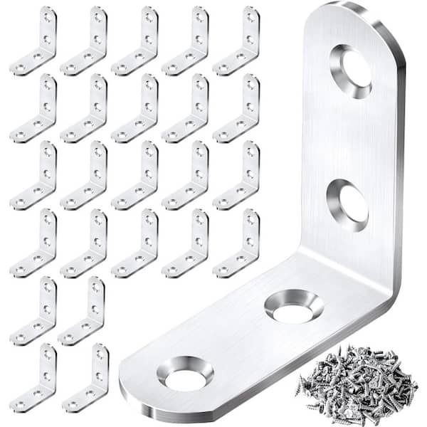 1. 6x1. 6 Inch Stainless Steel 90 Degree Corner Brace Metal Right Angle Bracket for Wood Shelves with 96 Screws 24 Pack
