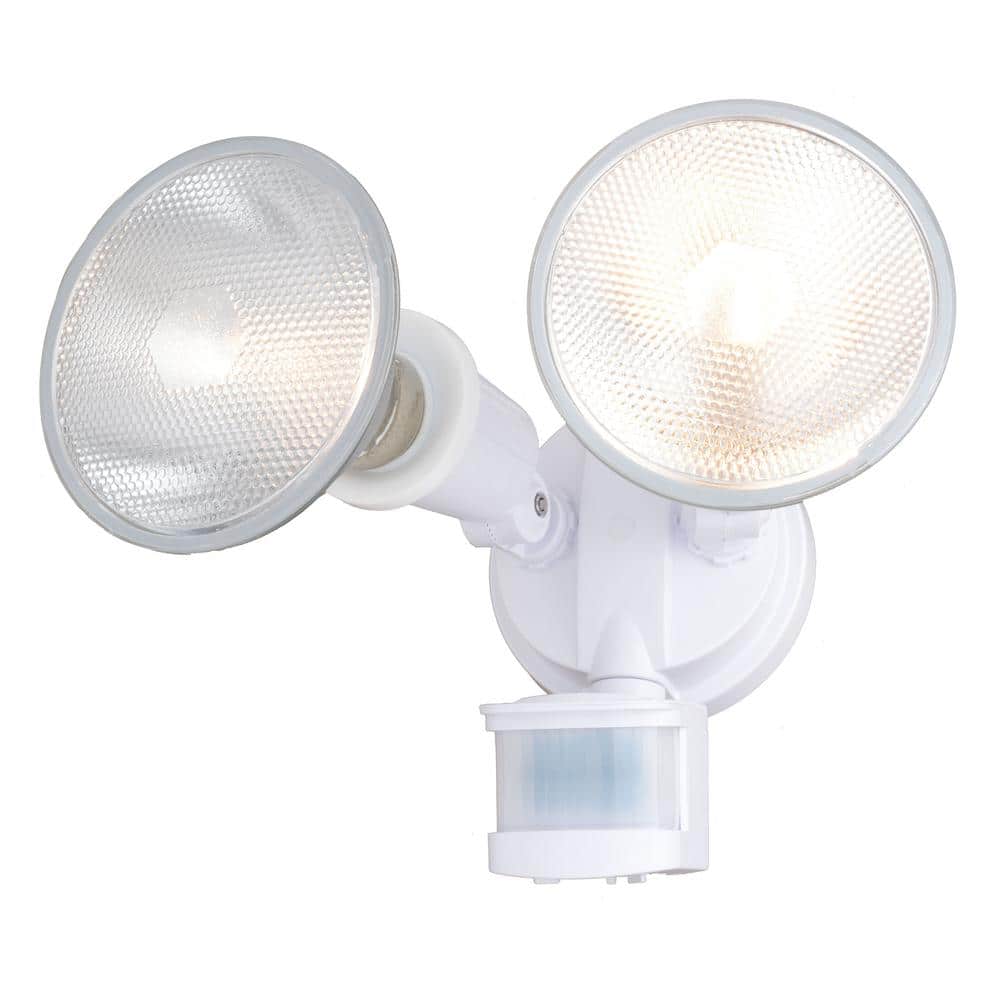 White Dual Head Motion Sensor Outdoor Security Flood Light