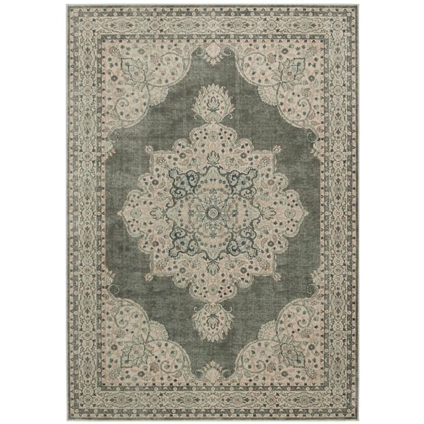 Vintage 3 ft. x 4 ft. Light Gray Ornate Medallion Area Rug