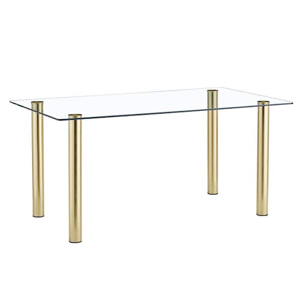 Polibi Modern Rectangle Gold Glass 30.71 in.4 Legs Dining Table Seats for 6