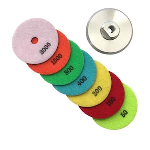 6 in. Dry Diamond Polishing Pad Set for Stone and Concrete, (#50 to #3000 Grit) with Aluminum Backing Pad