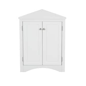 Classic White Wood Storage Cabinet Vintage Triangle Corner Floor Cabinet with Shelf and Doors for Bathroom, Living room