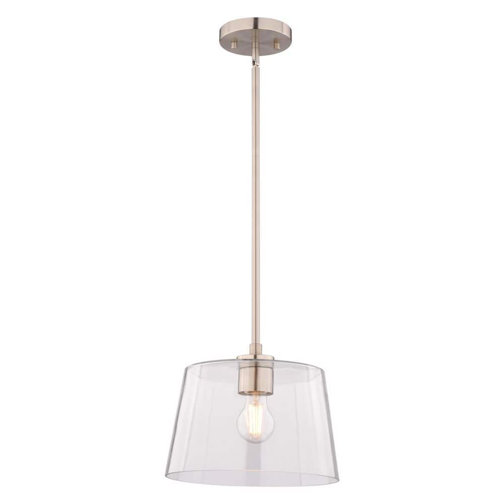 Evanston 60-Watt 1-Light Satin Nickel Transitional Pendant Light with Clear Glass Drum Shade price history on PriceWatchPro