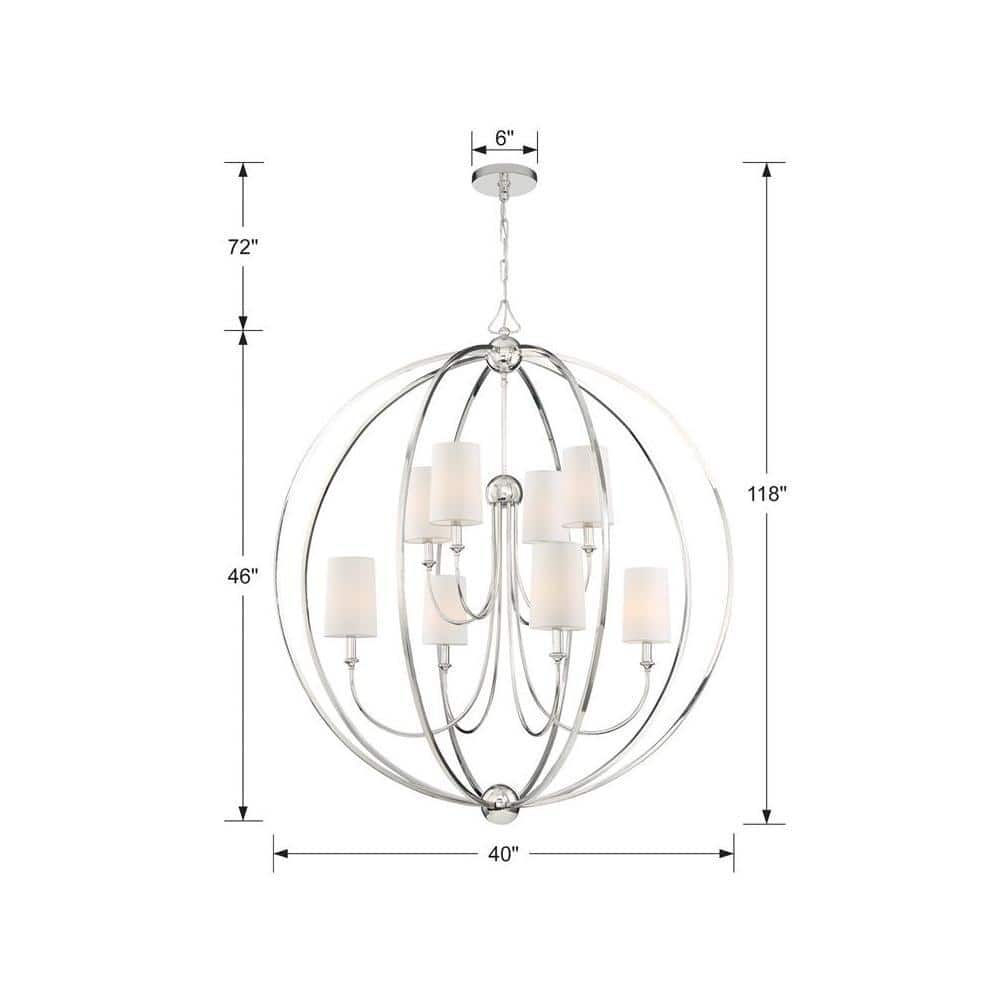 Elegant Sylvan 8-Light Polished Nickel Chandelier with White Silk Shades