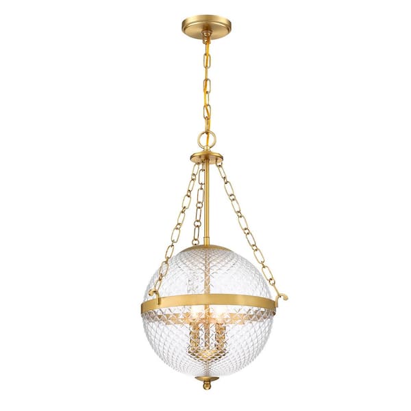 Cordelia Lighting 2-Light Brushed Gold Globe Glam Living Area Hanging Pendant Light with Clear Prismatic Glass