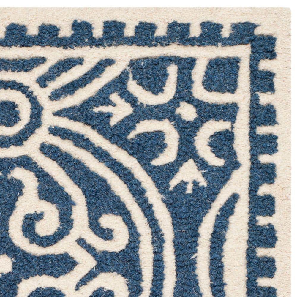 Navy Blue and Ivory Hand-Tufted Wool Area Rug