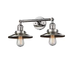 Railroad 18 in. 2-Light Polished Nickel Vanity-Light with Polished Nickel Metal Shade