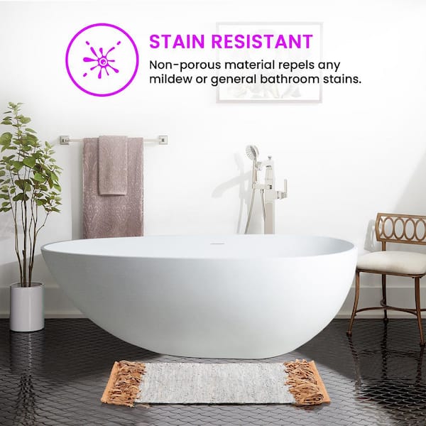 Assignan 67 in. Solid Surface Flatbottom Freestanding Bathtub in White Assignan 67 in. Solid Surface Flatbottom Freestanding Bathtub in White