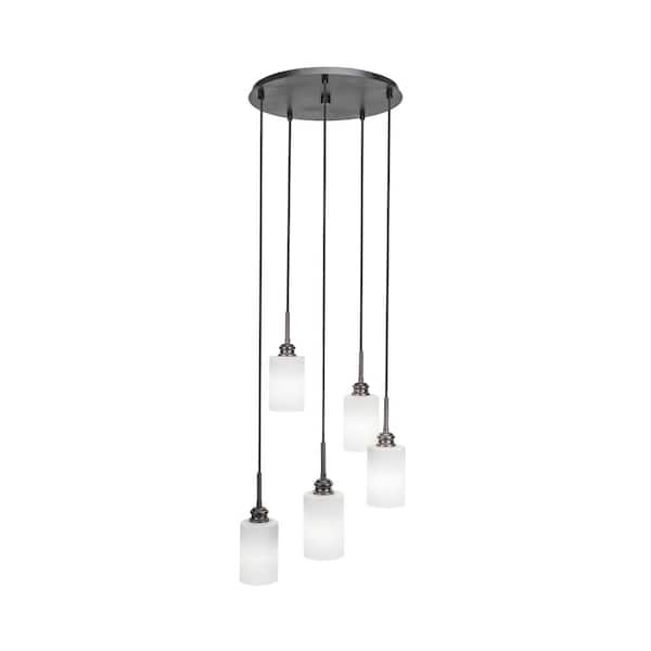 Unbranded Albany 60-Watt 19.75 in. 5 Light Espresso Shaded Pendant Light with 4 in. White Matrix Glass Shade No bulbs included
