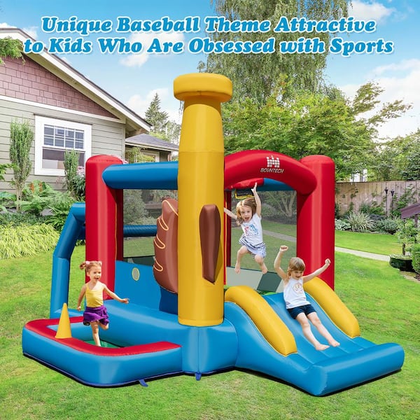 Baseball Themed Jumping Bounce House Kids Bouncy Castle with 50 Ocean Balls and 735-Watt Blower