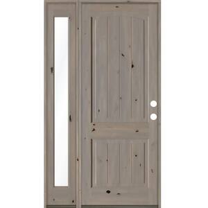 46 in. x 96 in. Rustic knotty alder Sidelite 2 Panel Left-Hand/Inswing Clear Glass Grey Stain Wood Prehung Front Door