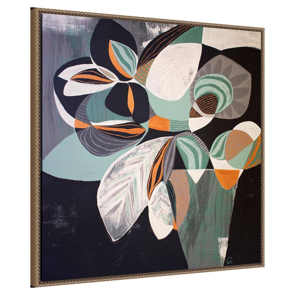 30"x30" Abstract Floral Canvas Wall Art with Bronze Frame