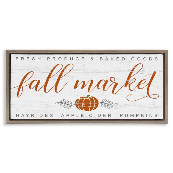 Charming Fall Market Sign by Jessica Mundo Brown Floater Frame Graphic Typography Art Print 31 in. x 15 in.