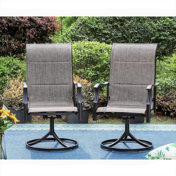 Phi Villa Black Swivel Padded Textilene Metal Outdoor Dining Chair With Wave Arms 2 Pack Thd E02gf116 - 2 215 4 Patio Chair Diy Set