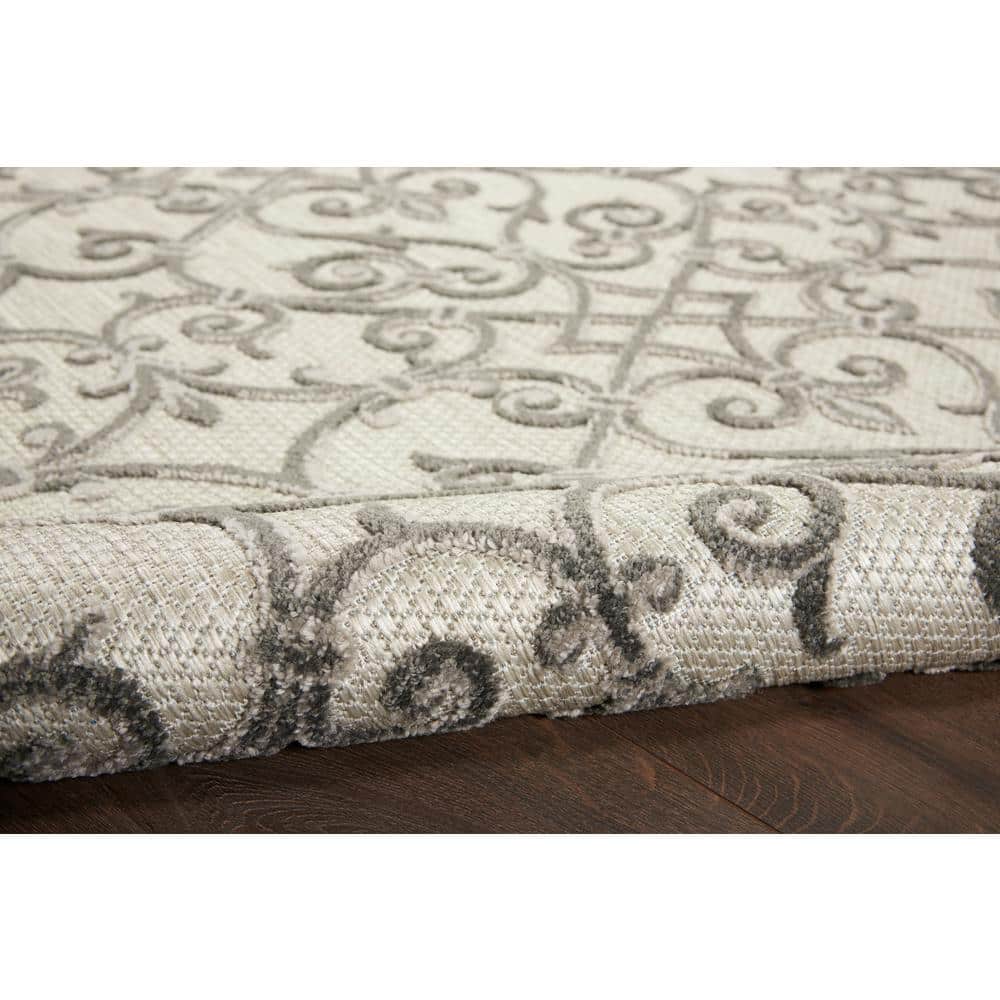 Aloha Floral Grey Charcoal Round 43" Synthetic Outdoor Rug