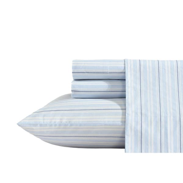 Camp Stripe 3-Piece Pale Blue Cotton Twin XL Sheet Set