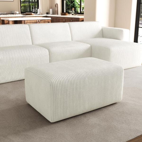 Beige Corduroy Fabric Rectangle Accent Ottoman (Set of 1)