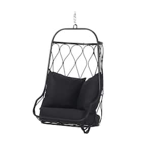Meader 52 in. Black Metal Hanging Basket Chair with Black Cushions (No Stand)