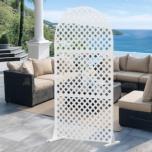 72 in. H x 35 in. W Arched Outdoor Metal Privacy Screen Garden Fence Wall Applique in White