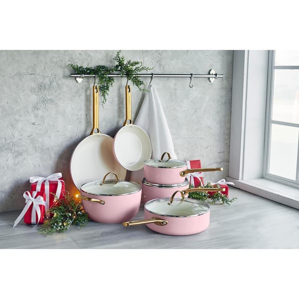 Reserve Ceramic Nonstick 10-Piece Cookware Set | Blush with Gold-Tone  Handles