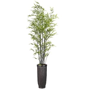 7.75 Feet Tall Green Artificial Faux Real Touch Bamboo Trees In Fiberstone Planter