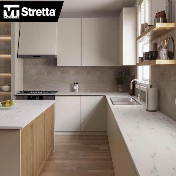 STRETTA Straight Laminate Countertop in Matte Alabaster Slate with  Eased Edge 160435