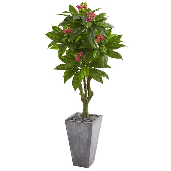 Nearly Natural Indoor/Outdoor 5.5 ft. Artificial Plumeria Tree in Gray Planter