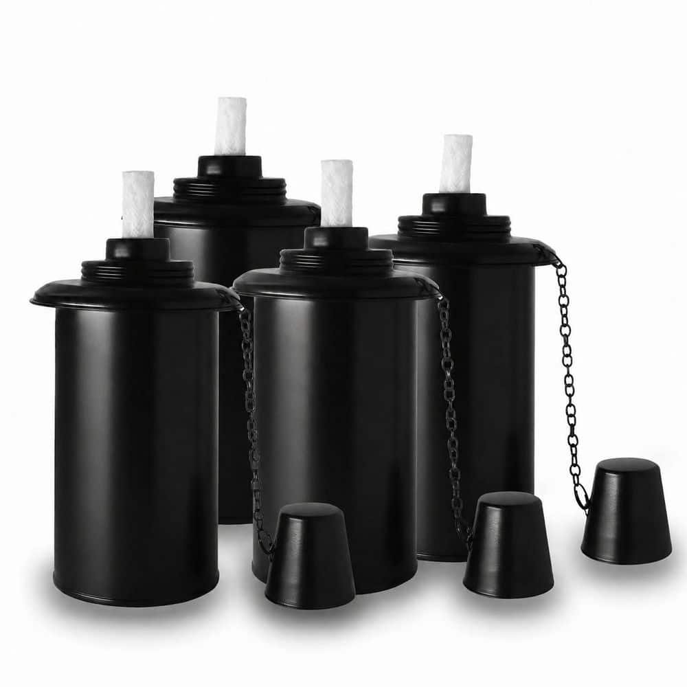 Black Metal Torch Canister Outdoor Patio Citronella Torch Refill with Wicks and Covers for Garden Decor 4-Pack price history on PriceWatchPro