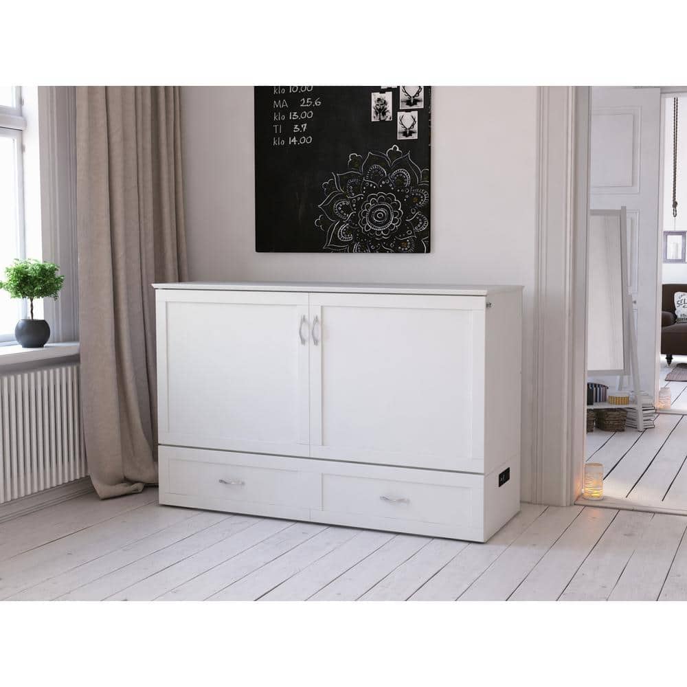 Hamilton White Queen Murphy Bed Chest with Storage Drawer