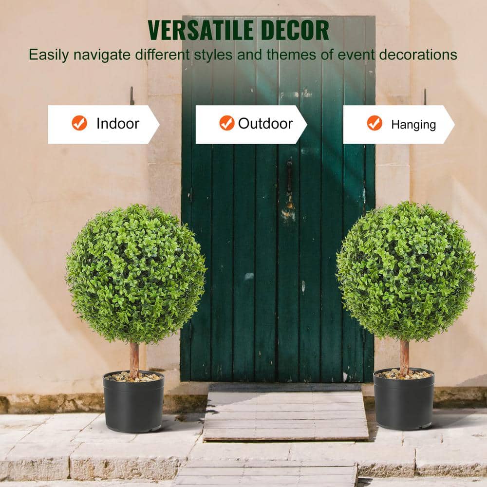 22-Inch Green Plastic Boxwood Topiary Trees with Round Containers