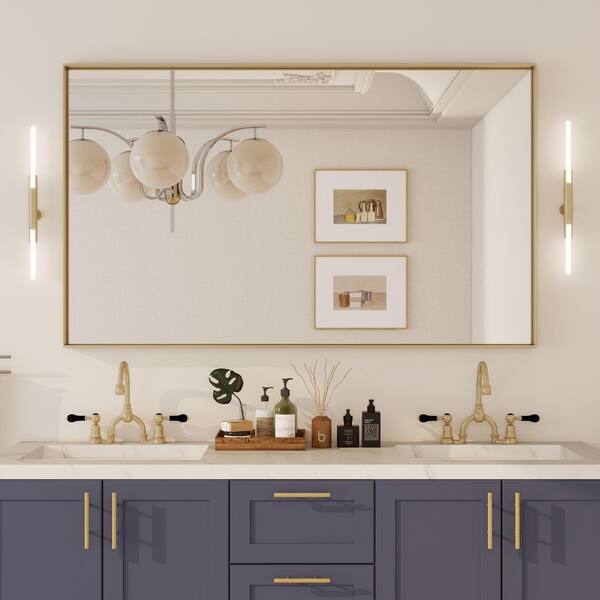 ONWITH 60 in. W x 36 in. H Rectangular Aluminum Framed Wall Bathroom Vanity Mirror in Gold