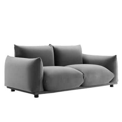 Copious 73.5 in. Gray Performance Velvet 2-Seater Loveseat with Sold Wood Legs