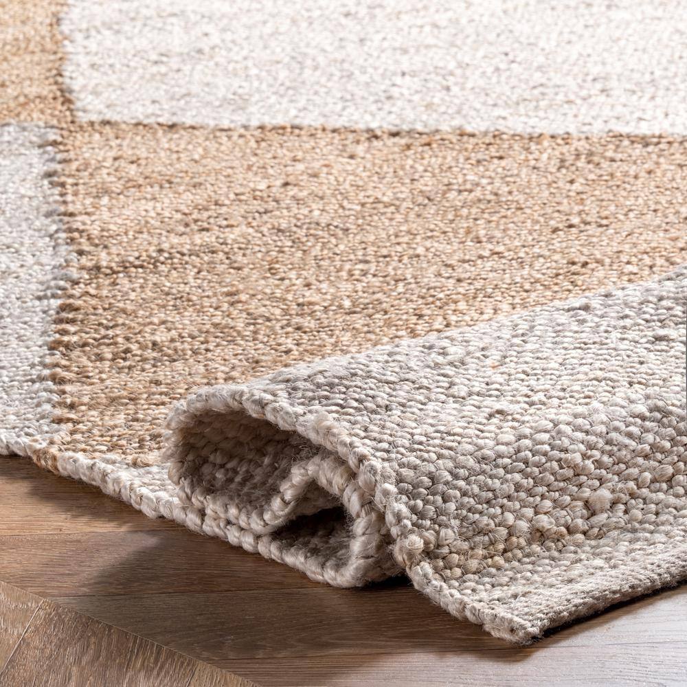 Ivory and Beige Cotton Jute Runner Rug, 2' x 8'