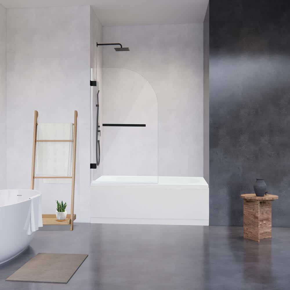 Alvise 34" W x 58" H Frameless Matte Black Tub Door with Clear Glass